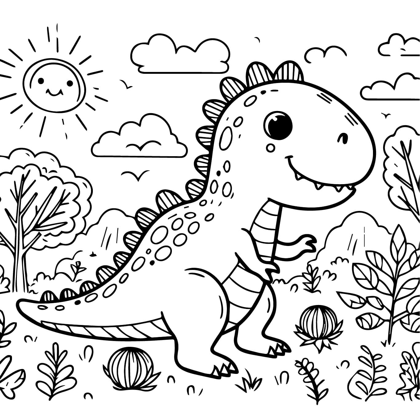 Desenho de um Dinossauro Adorável para Colorir