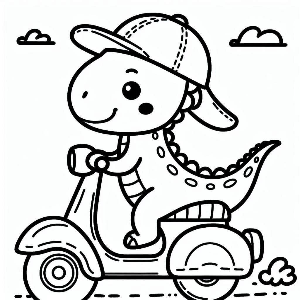 Desenho de um Dinossauro Anda de Moto para Colorir