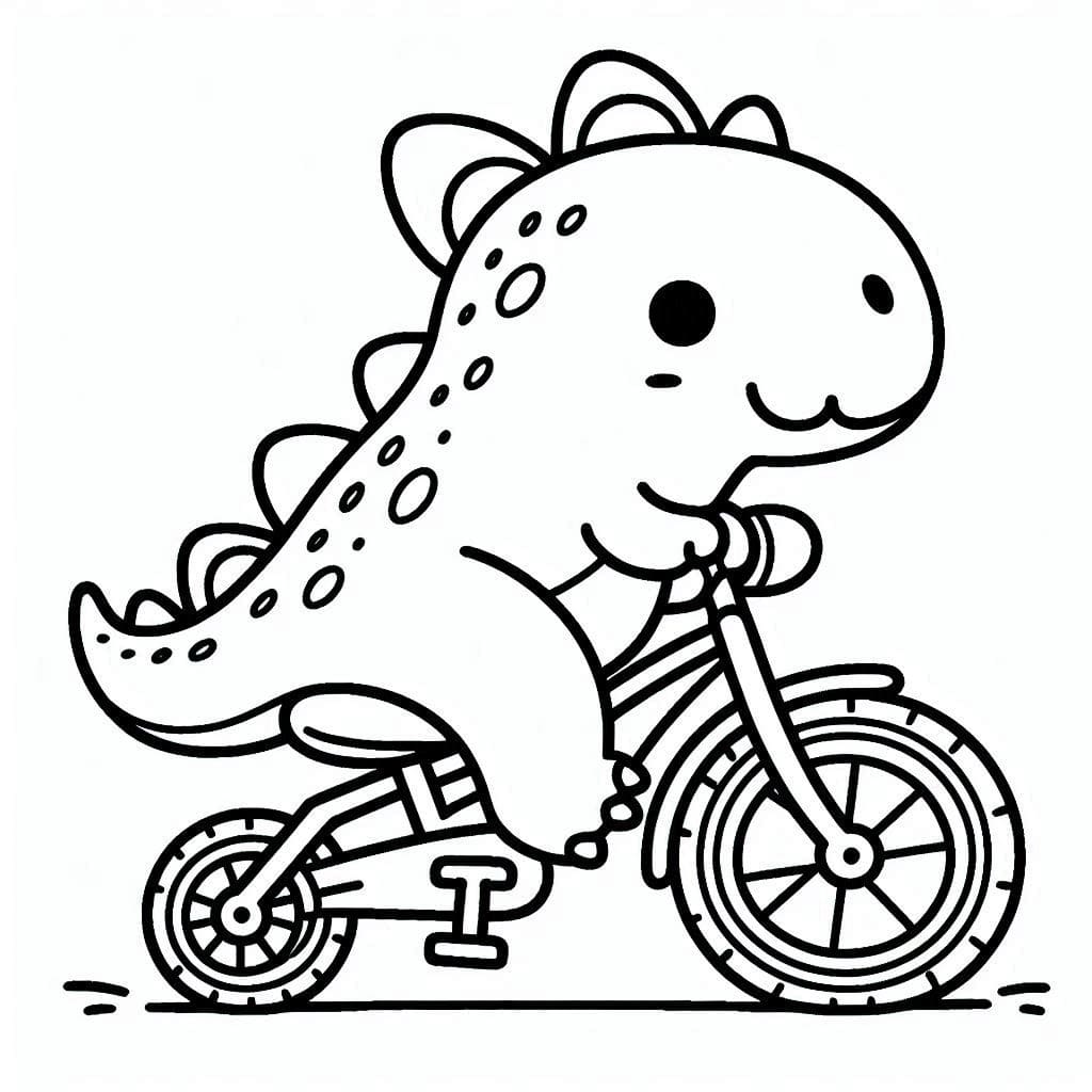 Desenho de um Dinossauro Andando de Bicicleta para Colorir