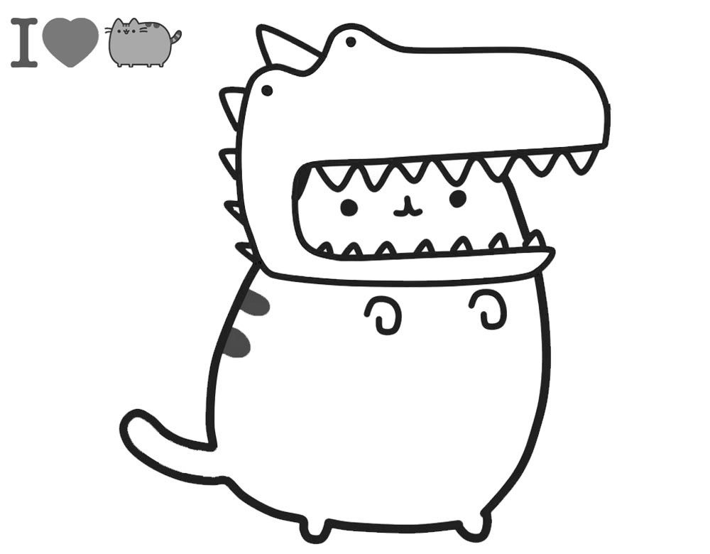Desenho de Gato Usando Fantasiá de Dinossauro para Colorir