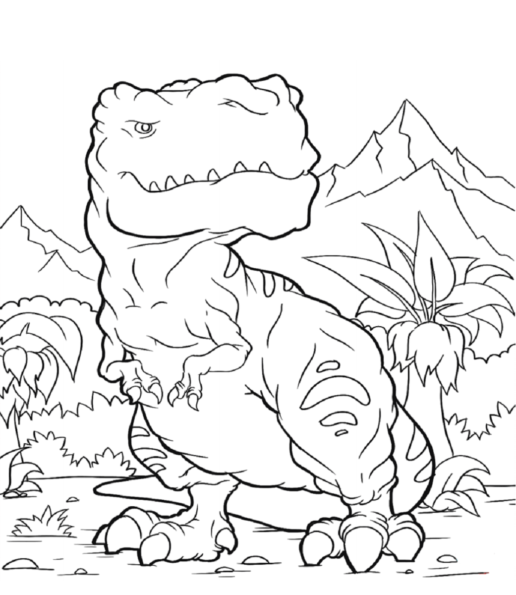 Desenho de Grande Tiranossauro para Baixar em A4 e Pintar