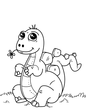 Desenho Imprimível de Dinossauro Foto Comendo Flor para Colorir