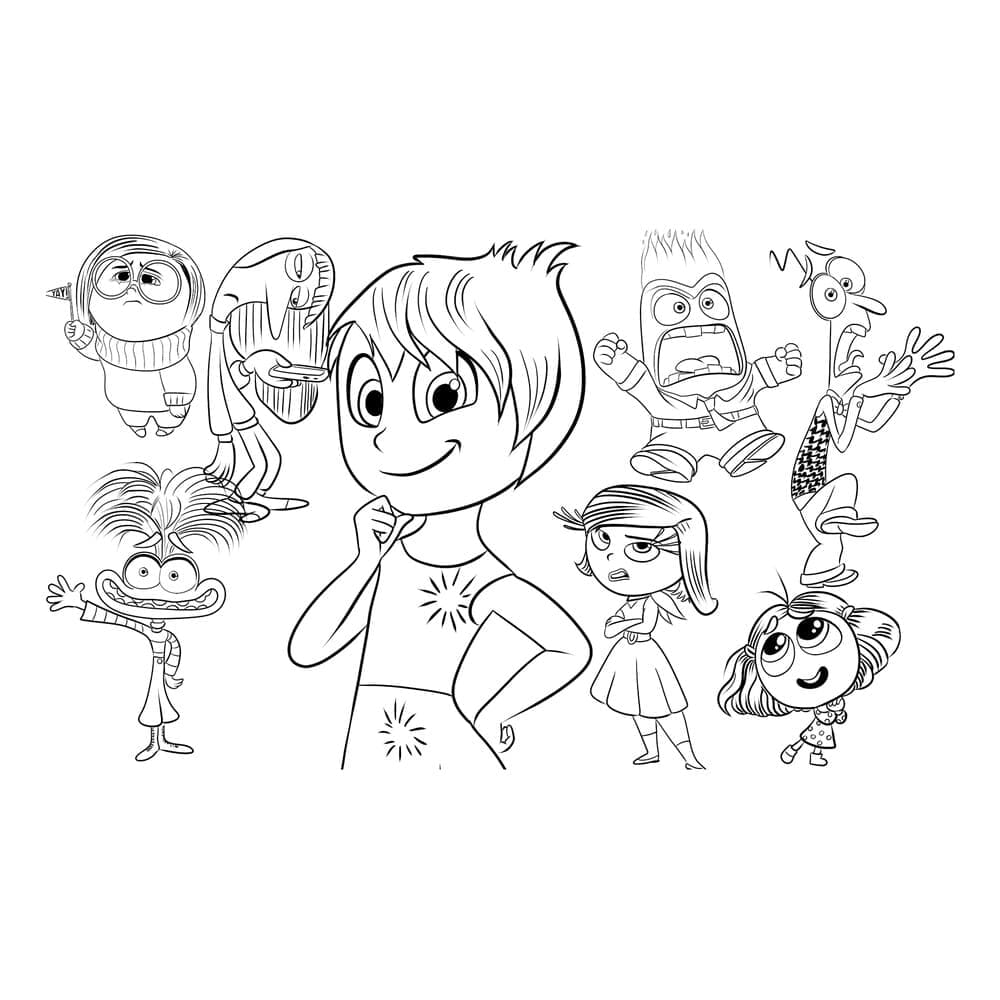 Desenho de Personagens de Pixar Divertida Mente 2 para Colorir