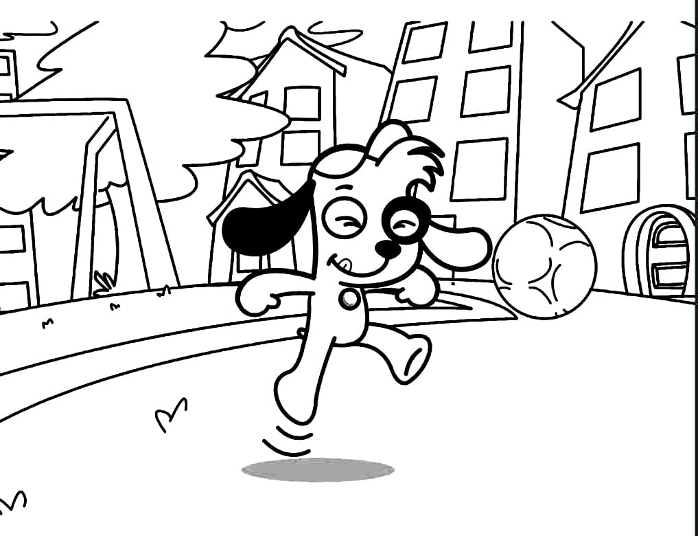 Desenho Doki Chutando Bola para Colorir