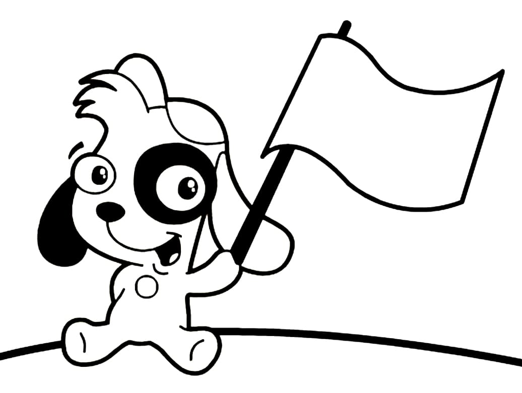 Desenho Doki e Bandeira para Colorir