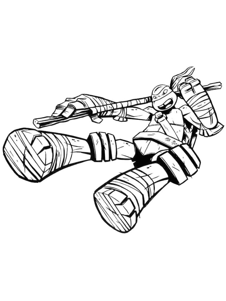 Desenho de Donatello Tartarugas Ninja Lutando para Colorir