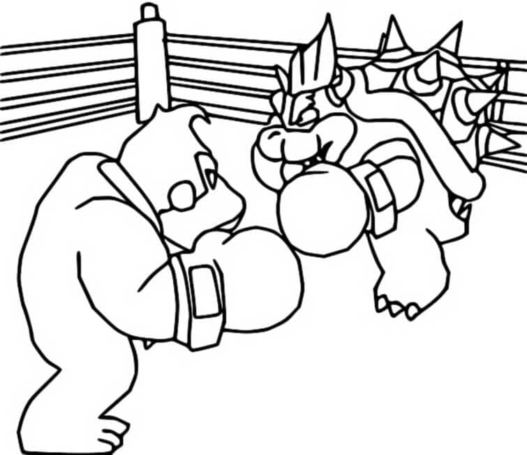 Desenho de Bowser Vs Donkey Kong para Colorir