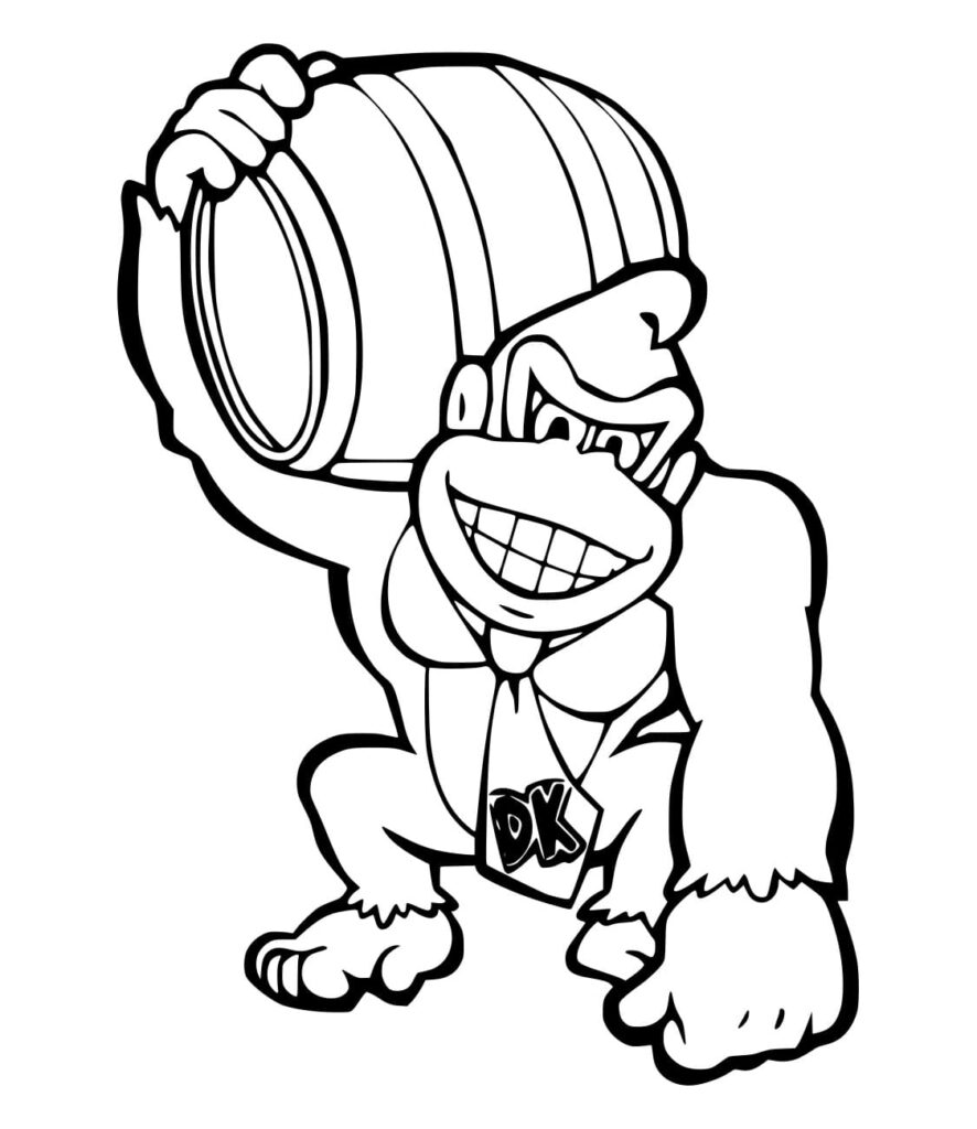 Desenho de Donkey Kong Segurá o Barril para Colorir