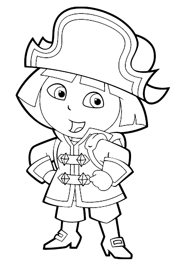 Desenho da Dora Aventureira com Roupa de Pirata para Colorir