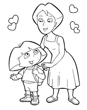 Desenho da Dora Aventureira e suá mãe para Colorir grátis