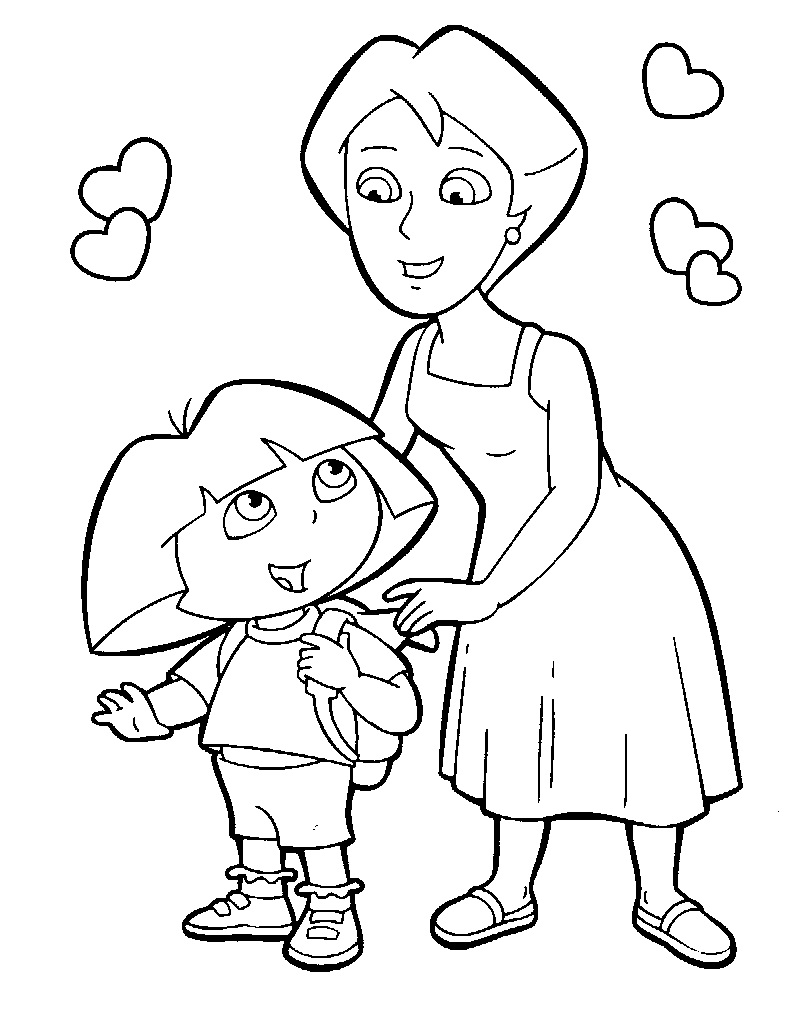Desenho da Dora Aventureira e Suá Mãe para Colorir Grátis