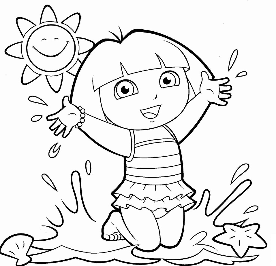 Desenho da Dora Aventureira na Praia para Colorir
