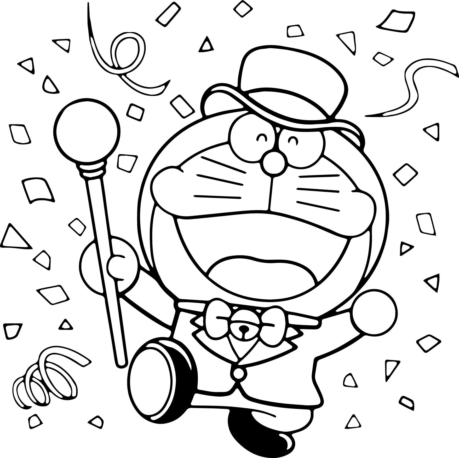 Desenho de Doraemon Dançando em Festa para Pintar Grátis