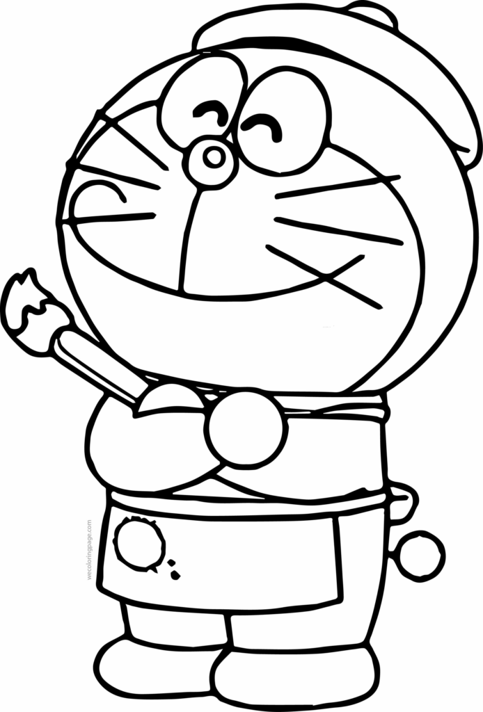 Desenho de Doraemon Pintando Quadro para Colorir