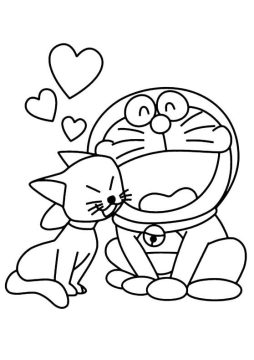 Desenho Imprimível de Doraemon com Gato para Colorir