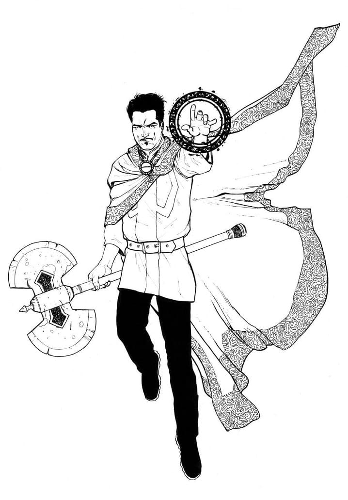 Desenho Doutor Estranho com Machado para Colorir