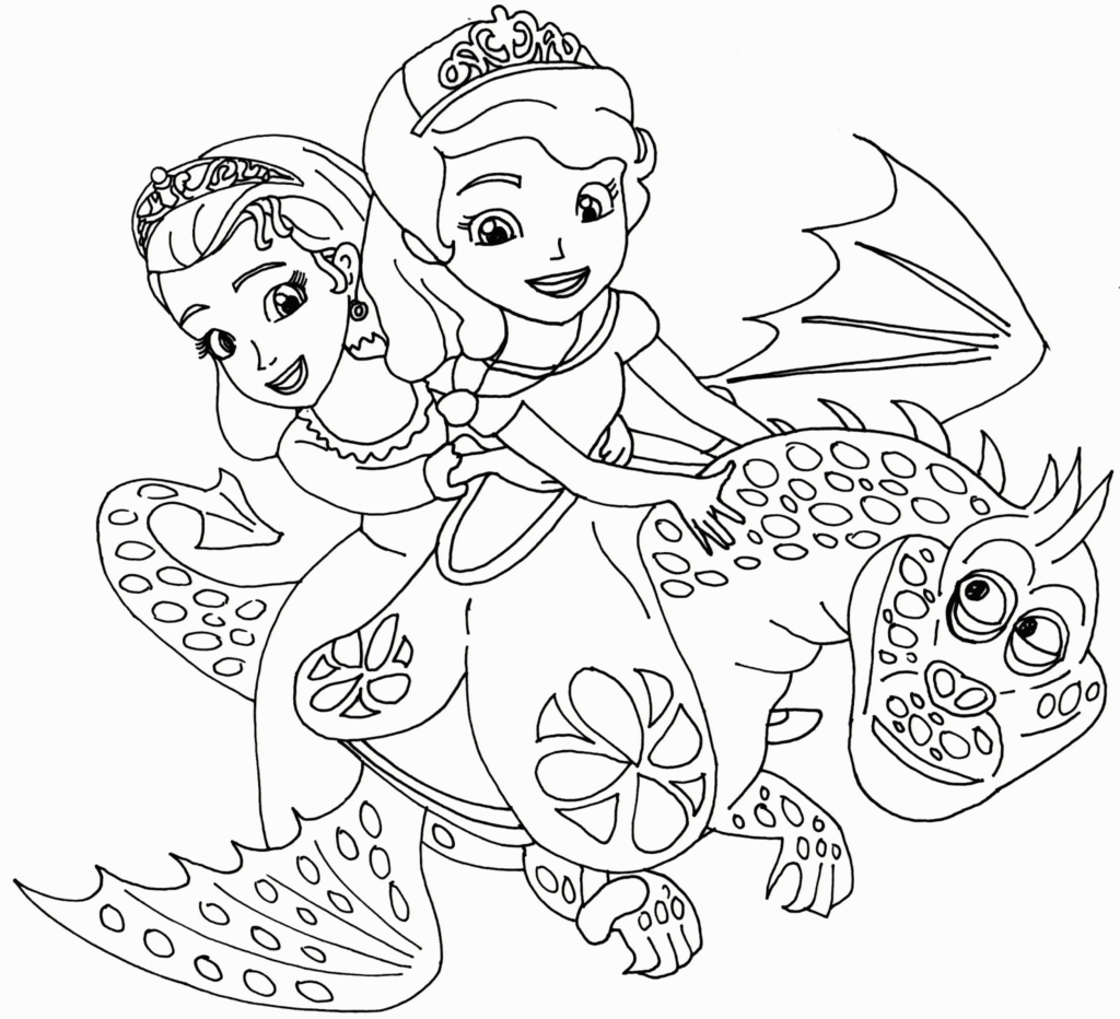 Desenho da Princesa Sofia Voando em Dragão para Colorir