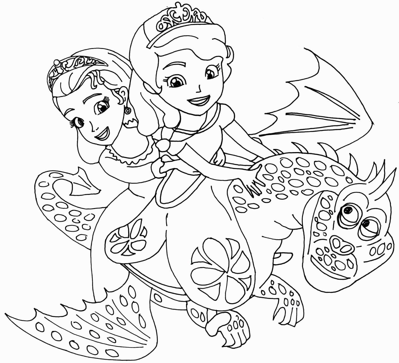 Desenho da Princesa Sofia Voando em Dragão para Colorir