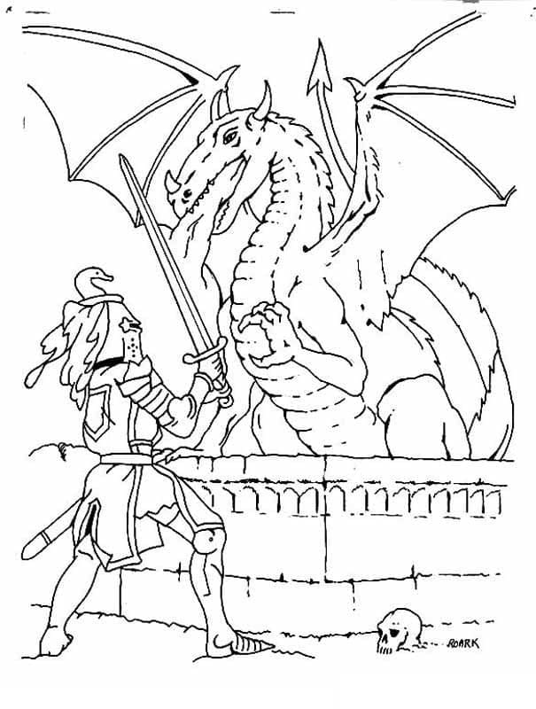 Desenho de Cavaleiro e Dragão para Colorir