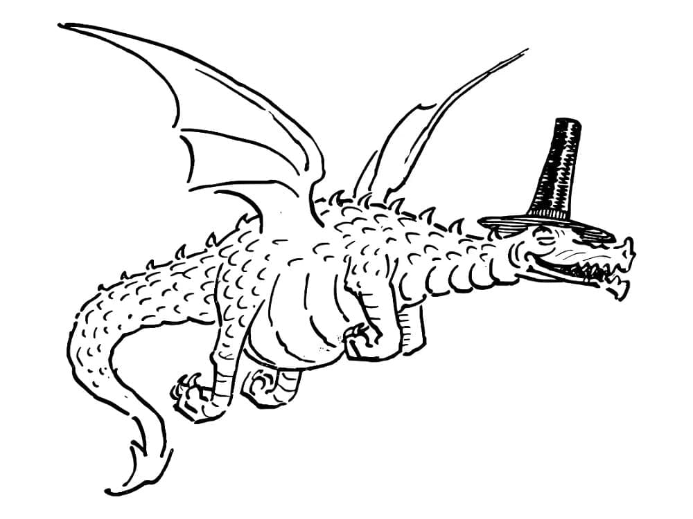 Desenho de Dragão com uma Cartola para Colorir