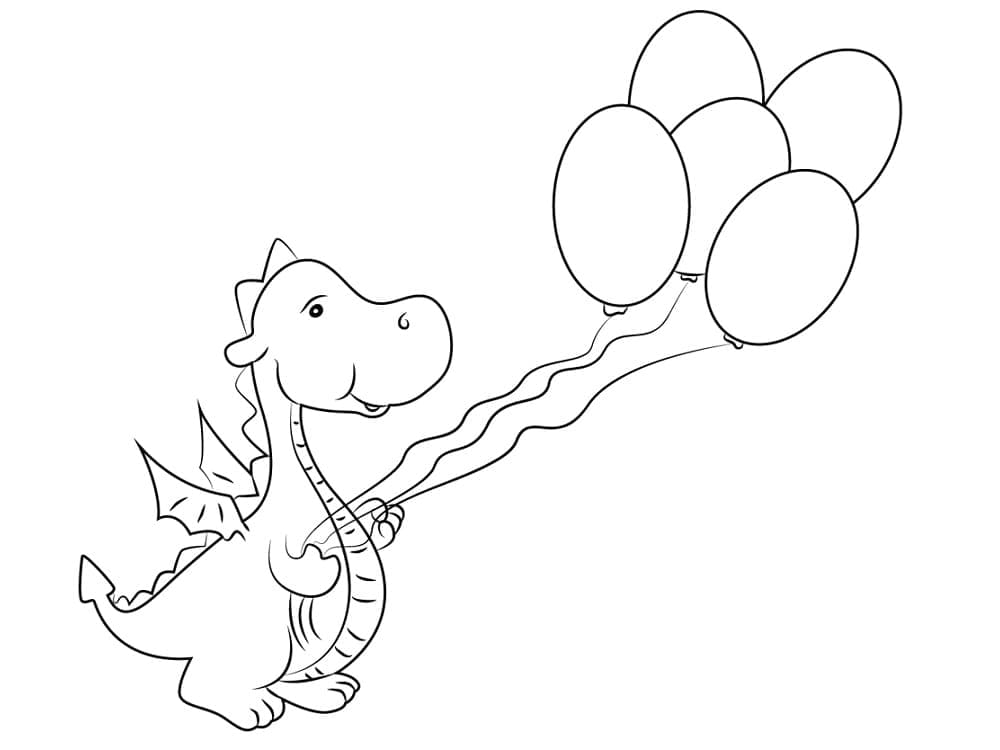 Desenho de Dragão e Balões para Colorir