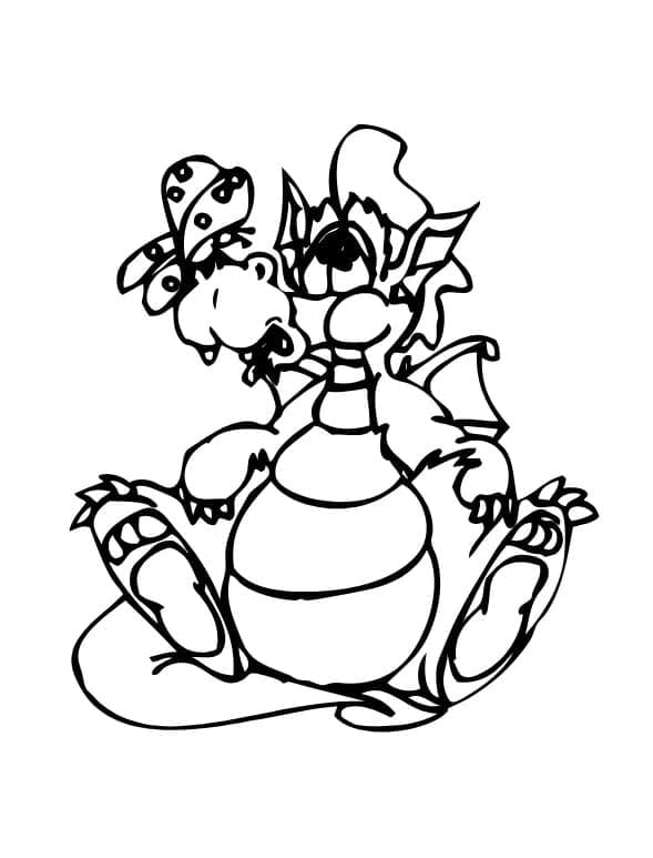 Desenho de Dragão e Borboleta para Colorir