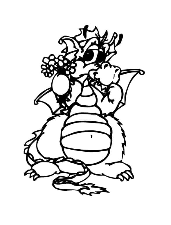 Desenho de Dragão e Flores para Colorir