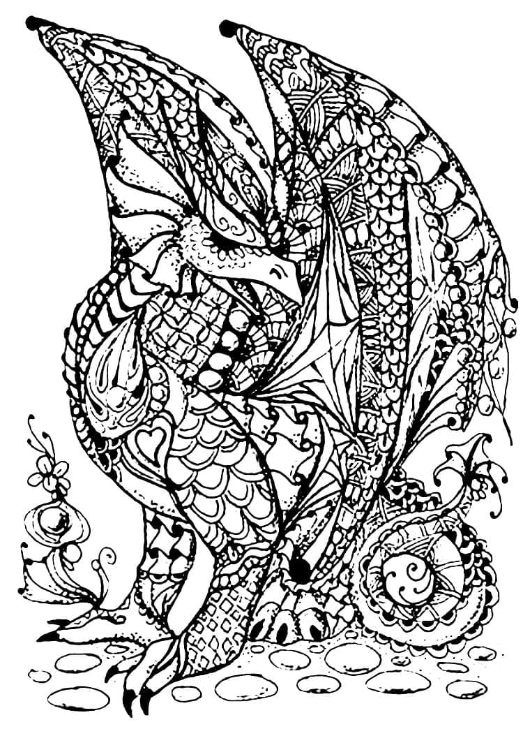 Desenho de Dragão para Adultos para Colorir