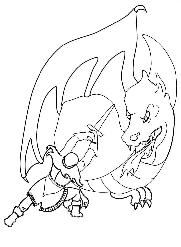 Desenho de Dragão Vs Cavaleiro para Colorir