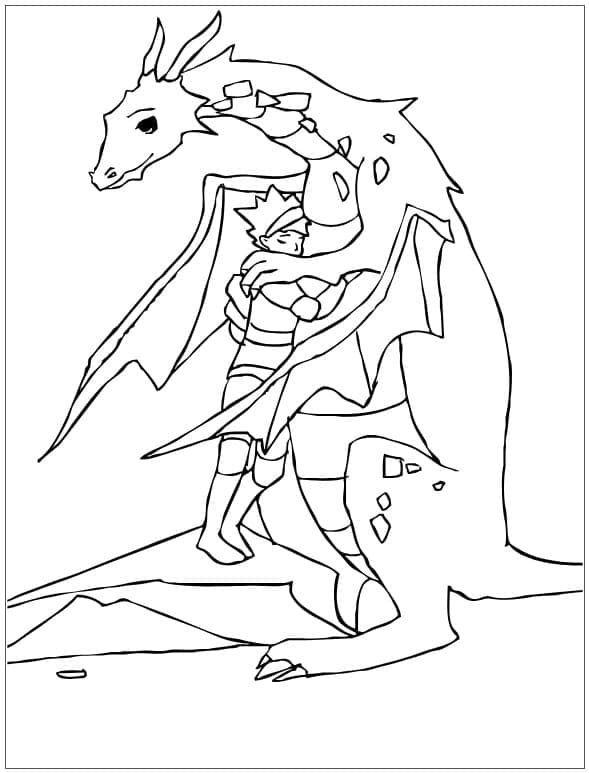 Desenho de Menino Abraçá Dragão para Colorir
