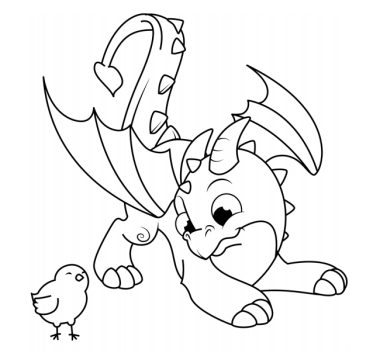 Desenho de Pequeno dragão Brincando com pássaro para Colorir grátis