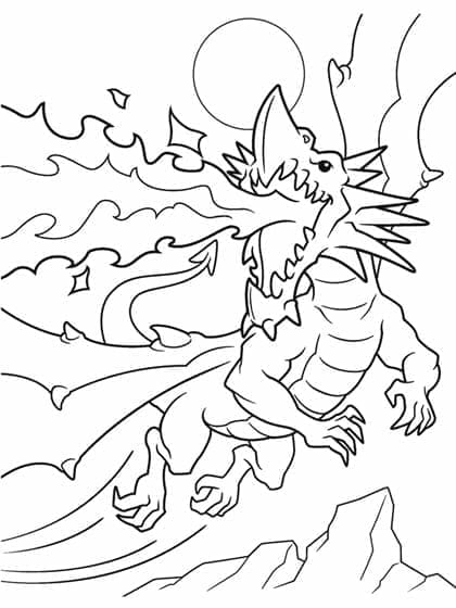 Desenho de um Dragão de Fogo para Colorir