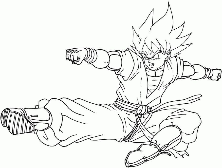 Desenho de Goku Atacando para Colorir
