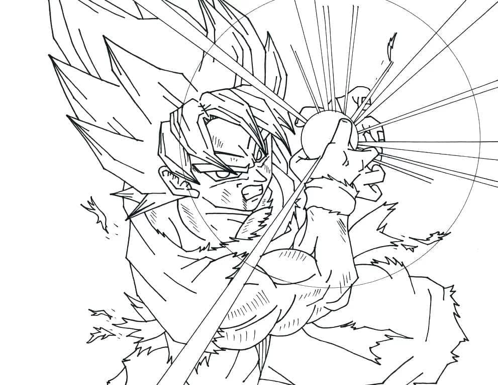 Desenho de Goku Lutando para Colorir