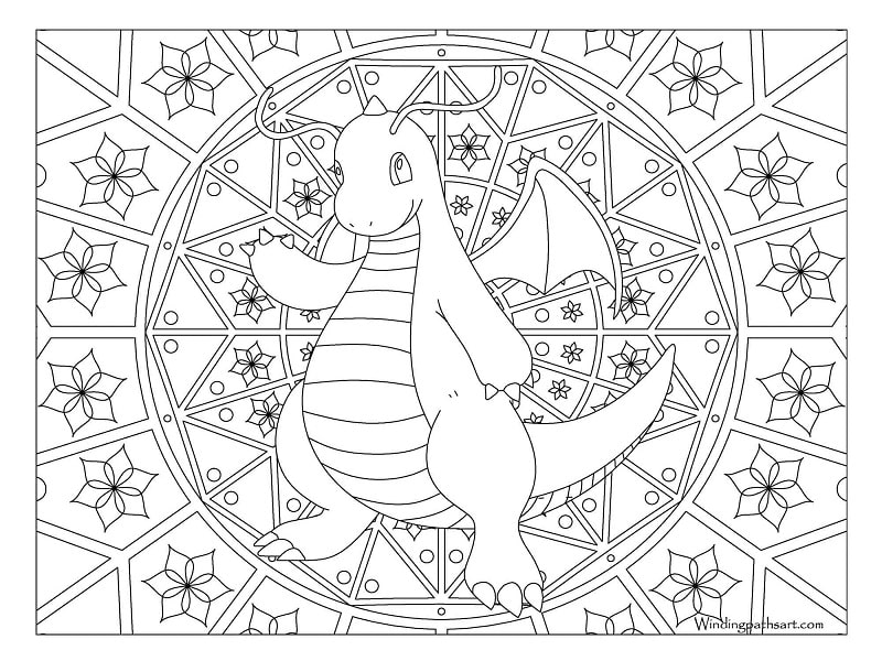 Desenho de Dragonite Imprimivel Grátis para Colorir