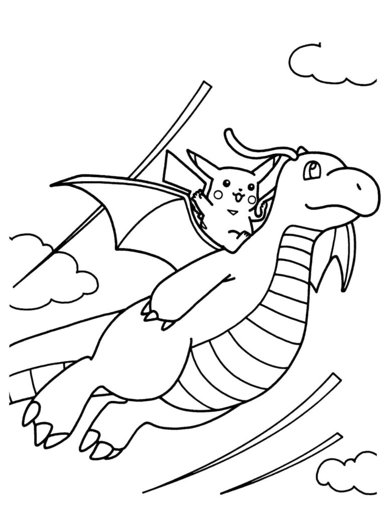 Desenho de Pikachu e Dragonite para Colorir
