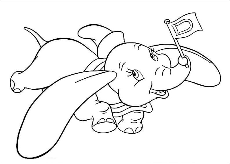 Desenho de Dumbo Simples para Imprimir Lápis de Cor
