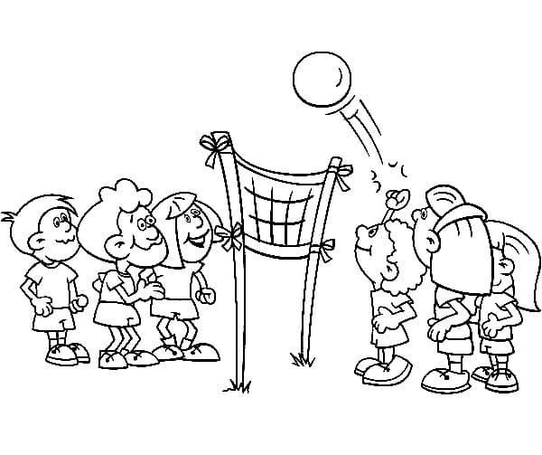 Desenho de Alunos Jogam Vôlei para Colorir
