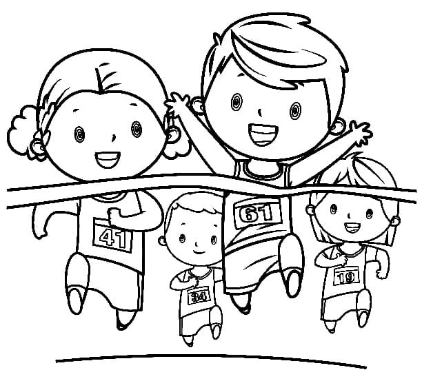 Desenho de Crianças de Corrida para Colorir