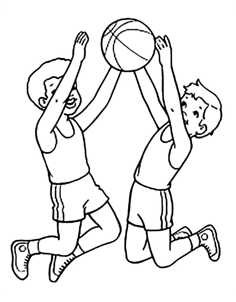 Desenho de Duas Crianças Estão Jogando Basquete para Colorir