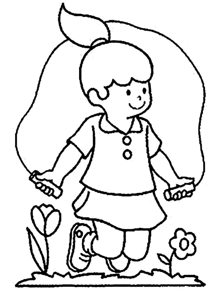 Desenho de Menina Pulando Corda para Colorir