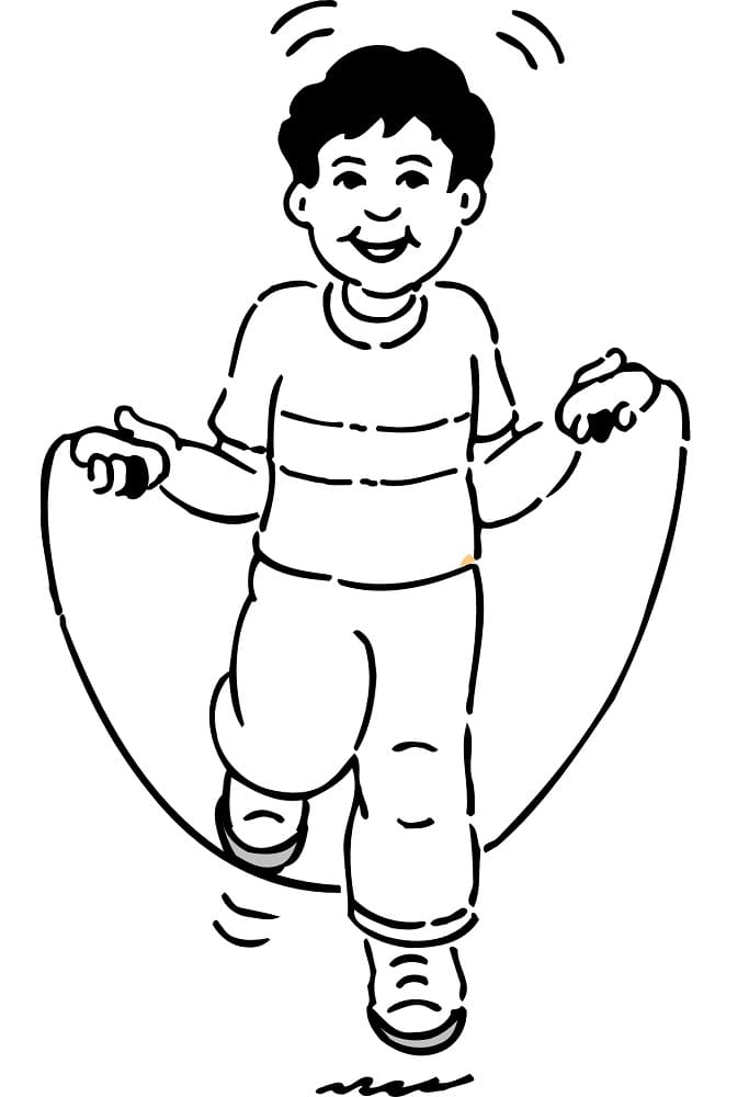 Desenho de Menino Pulando Corda para Colorir