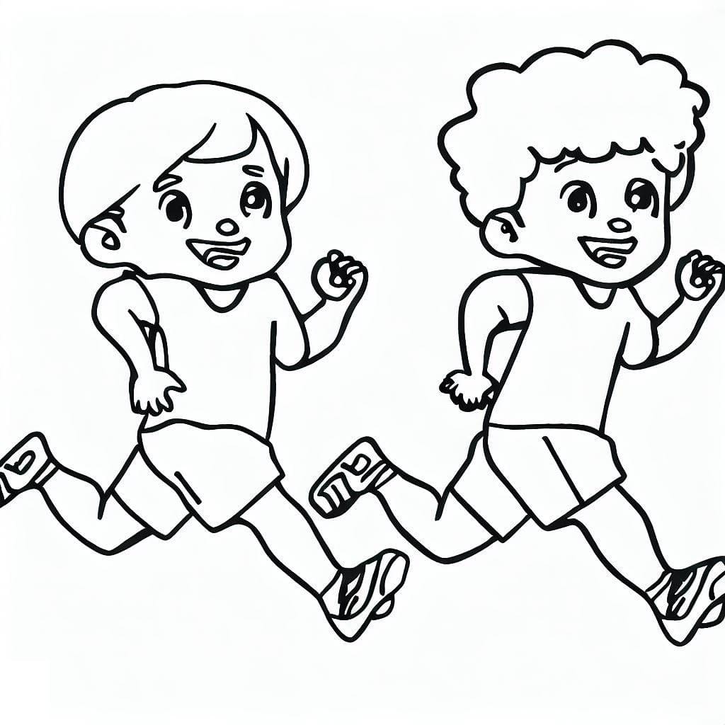 Desenho de Meninos Correndo para Colorir