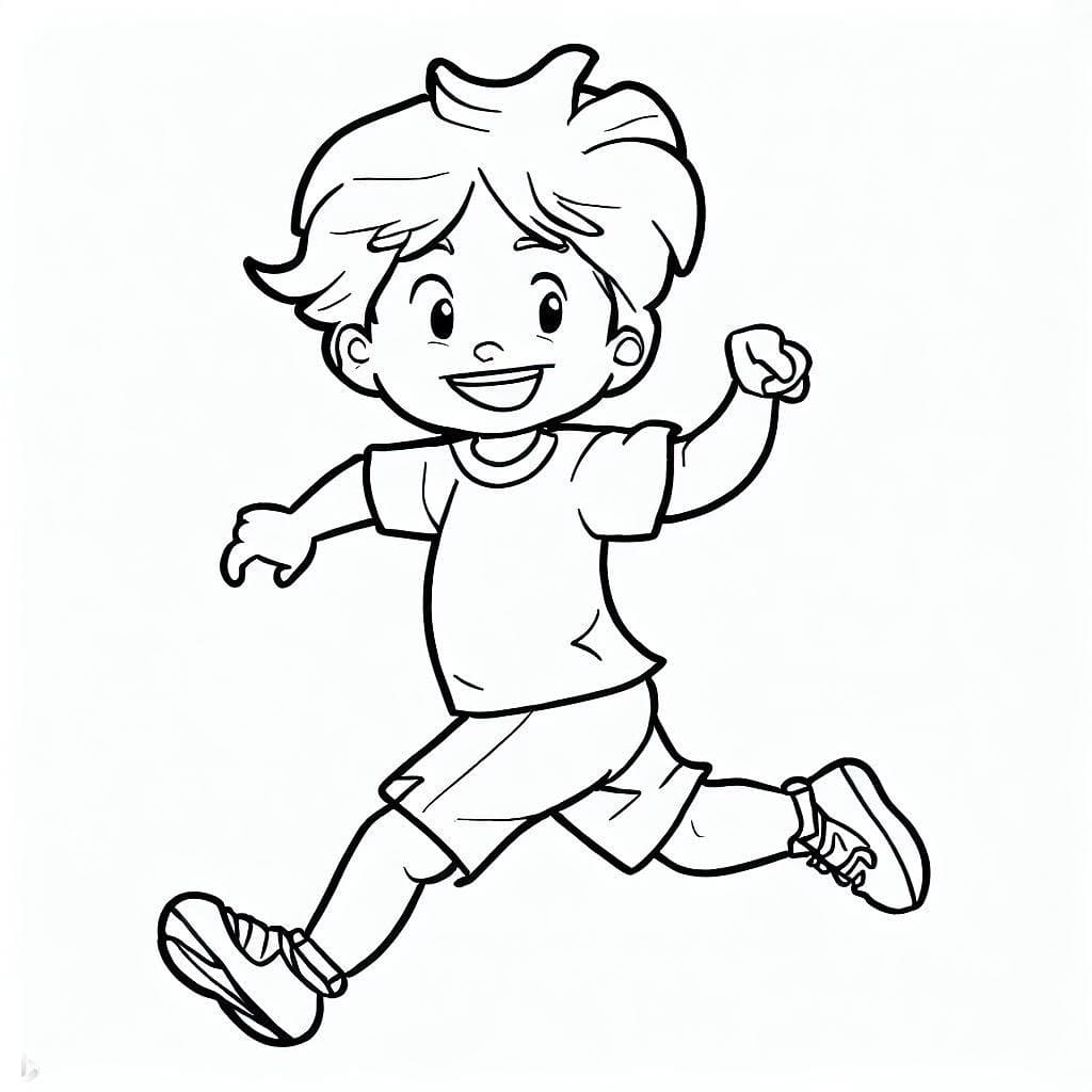Desenho de um Menino Correndo para Colorir