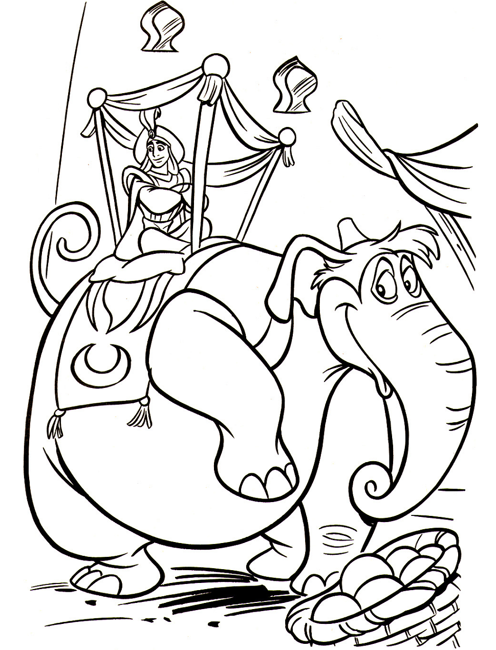Desenho de Aladim em Elefante para Baixar e Colorir