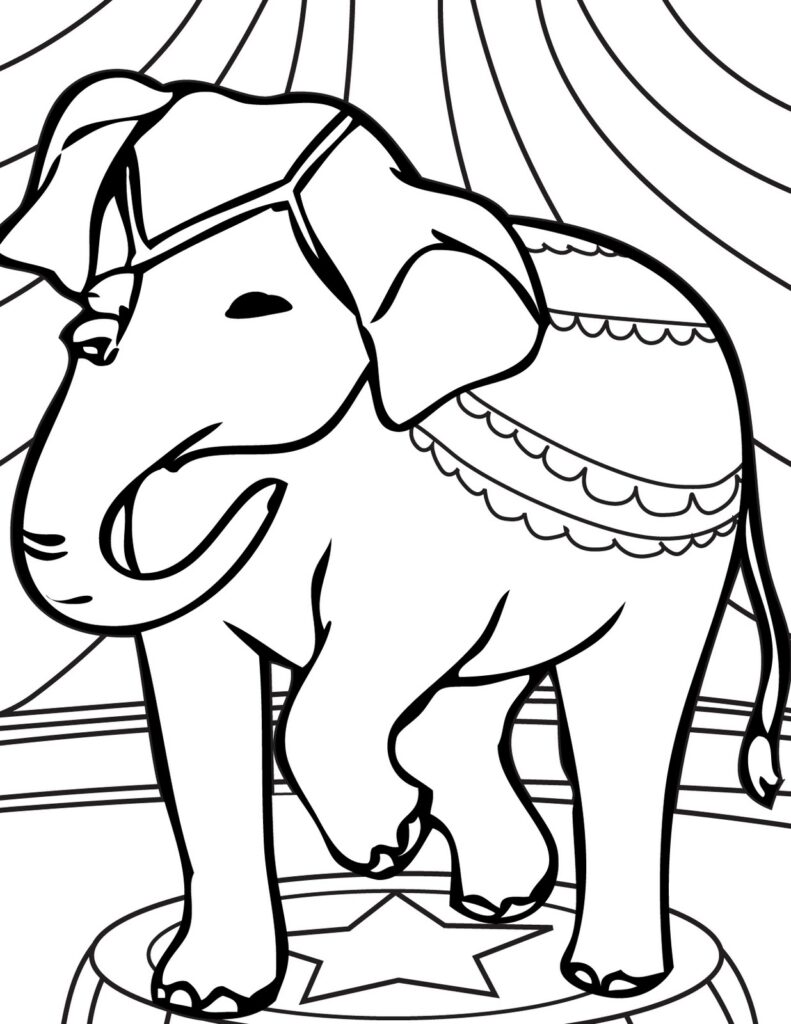 Desenho Imprimivel de Elefante no Circo para Pintar Grátis