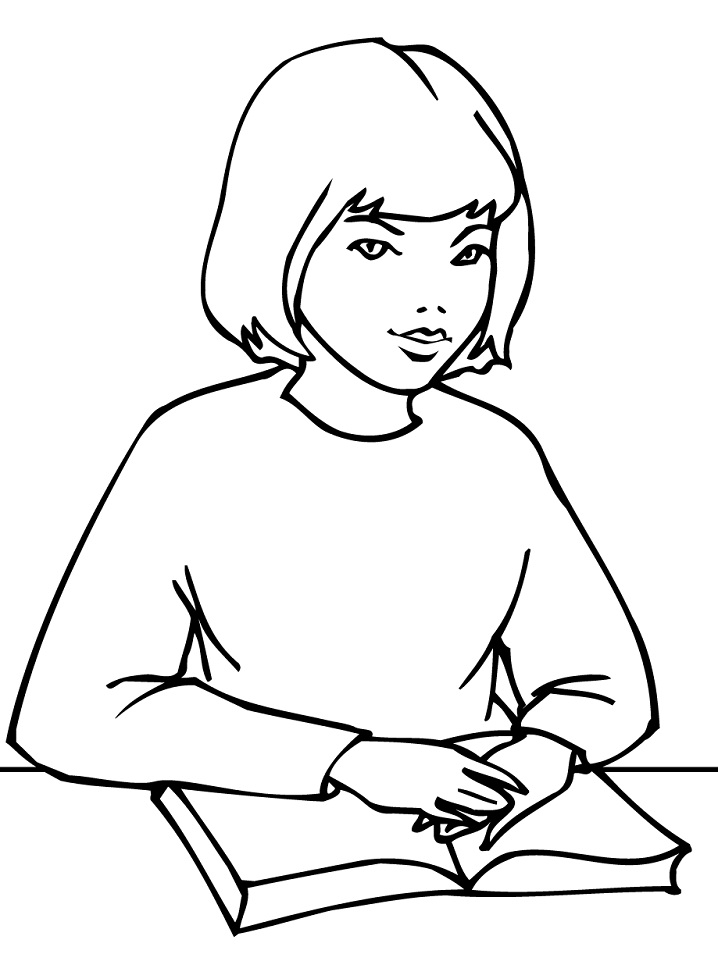 Desenho de Menina Estudando na Escola para Imprimir Pdf Grátis