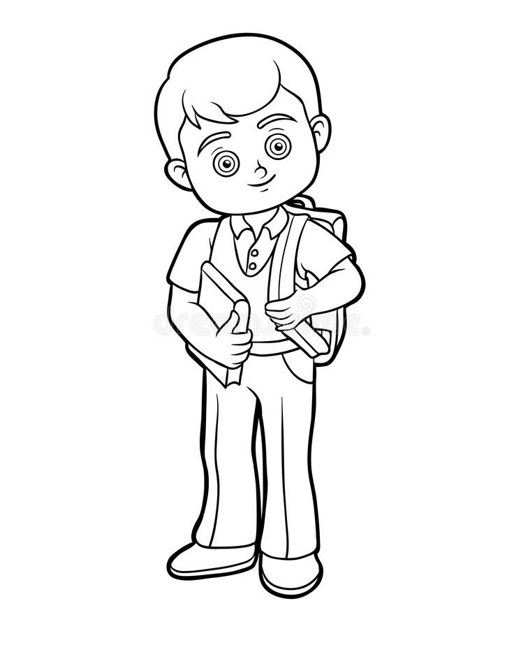Desenho de Menino na Escola para Colorir Pdf Grátis