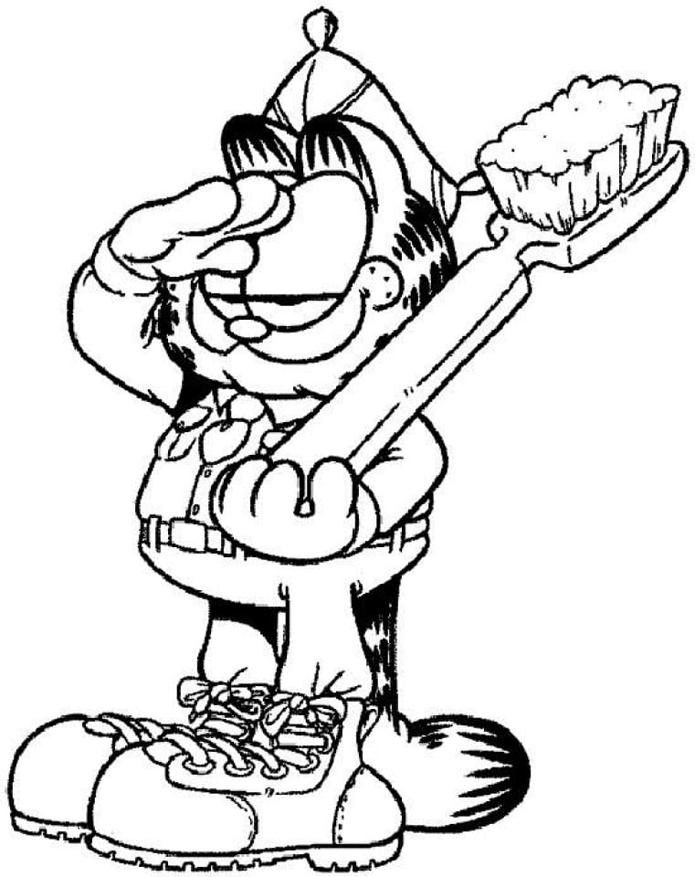 Desenho Garfield e Escová de Dentes para Colorir
