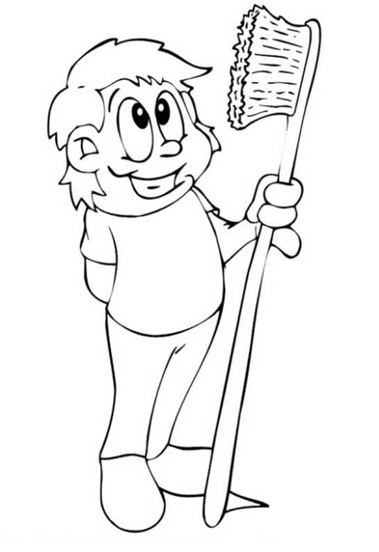 Desenho Menina e Escová de Dente para Colorir